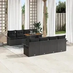 vidaXL 9-teiliges Garten Sofa Set mit Kissen Schwarz Poly Rattan
