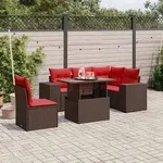 vidaXL 6-teiliges Gartensofa-Set mit Kissen, braun, Polyrattan