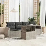 vidaXL 5-tlg. Garten-Sofagarnitur mit Kissen Hellgrau Poly Rattan
