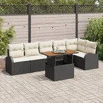 vidaXL 7-teiliges Garten-Sofa-Set mit Kissen Schwarz Poly-Rattan