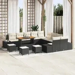 vidaXL 14-tlg. Garten-Sofagarnitur mit Kissen Schwarz Poly Rattan