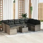 vidaXL 9-teiliges Garten-Sofa-Set mit Kissen Schwarz Poly-Rattan