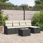 vidaXL 6-teiliges Garten-Sofa-Set mit Kissen in Schwarz aus Poly Rattan