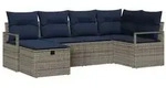 vidaXL Sofa Set mit Kissen Grau und Marineblau Poly-Rattan