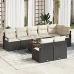 vidaXL 9-teiliges Garten-Sofa-Set mit Kissen Schwarz Poly Rattan Akazie