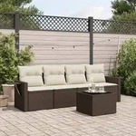 vidaXL 5-tlg. Garten-Sofagarnitur mit Kissen Braun Poly Rattan