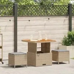 vidaXL 3-tlg. Garten-Essgruppe mit Kissen Beige Poly Rattan Akazie