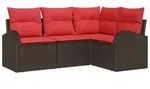 vidaXL Gartensofa-set mit Kissen 4 pcs Braun und Rot Poly-Rattan