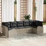 vidaXL 7-teiliges Gartenloungeset mit Kissen Hellgrau Poly Rattan