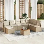 vidaXL 9-teiliges Garten-Sofaset mit Kissen Beige Poly Rattan Akazie