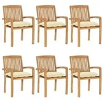 vidaXL Stapelbare Gartenst&uuml;hle mit Kissen 6 Stk. Massivholz Teak