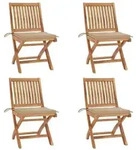 vidaXL Klappbare Gartenst&uuml;hle mit Kissen 4 Stk. Massivholz Teak