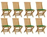 vidaXL Gartenst&uuml;hle mit Gr&uuml;nen Kissen 8 Stk. Massivholz Teak