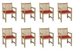 vidaXL Gartenst&uuml;hle 8 Stk. mit Roten Kissen Massivholz Teak
