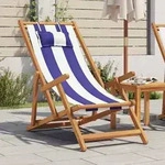 vidaXL Strandstuhl Klappbar Blau Wei&szlig; Massivholz Eukalyptus und Stoff