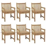 vidaXL Gartenst&uuml;hle 6 Stk. mit Beigen Kissen Massivholz Teak