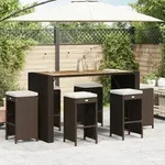vidaXL Garten-Barhocker mit Kissen 6 Stk. Braun Poly Rattan