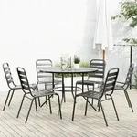 vidaXL Gartenstuhl-Set 7-tlg. Stapelbar Pulverbeschichteter Stahl