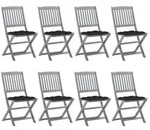 vidaXL Klappbare Gartenst&uuml;hle 8 Stk. mit Kissen Massivholz Akazie
