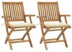 vidaXL Gartenst&uuml;hle 2 Stk. mit Cremewei&szlig;en Kissen Teak Massivholz
