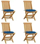 vidaXL Gartenst&uuml;hle mit Blauen Kissen 4 Stk. Massivholz Teak
