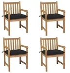 vidaXL Gartenst&uuml;hle 4 Stk. mit Schwarzen Kissen Massivholz Teak
