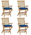 vidaXL Gartenst&uuml;hle mit Blauen Kissen 4 Stk. Massivholz Teak