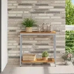 vidaXL Tisch f&uuml;r drau&szlig;en Nat&uuml;rlich & Grau 35x80x75 cm Massivholz und Stahl