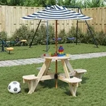 vidaXL Picknicktisch f&uuml;r 4 Kinder mit Sonnenschirm Rund Tannenholz