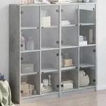 vidaXL B&uuml;cherschrank mit T&uuml;ren Betongrau 136x37x142 cm Holzwerkstoff
