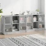 vidaXL B&uuml;cherschrank mit T&uuml;ren Betongrau 204x37x75 cm Holzwerkstoff
