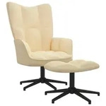 vidaXL Relaxsessel mit Hocker Cremewei&szlig; Samt