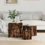 vidaXL Beistelltische 3 Stk. R&auml;uchereiche Holzwerkstoff