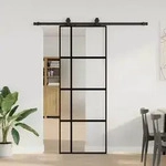 vidaXL Schiebet&uuml;r mit Beschlag Schwarz 76x205 cm Hartglas