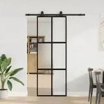 vidaXL Schiebet&uuml;r mit Beschlag Schwarz 76x205 cm Hartglas