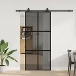 vidaXL Schiebet&uuml;r mit Beschlag Schwarz 90x205 cm Hartglas