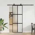 vidaXL Schiebet&uuml;r mit Beschlag Schwarz 76x205 cm Hartglas