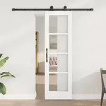 vidaXL Schiebet&uuml;r mit Hardware Set 'ORKDAL'Wei&szlig; Massivholz & Glas
