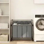 vidaXL W&auml;schekorb mit Rollen 4 F&auml;cher Grau