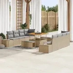 vidaXL 11-teiliges Garten Sofa Set mit Kissen Beige Poly Rattan Akazie