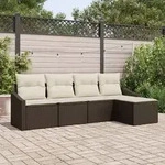 vidaXL 5-tlg. Garten-Sofagarnitur mit Kissen Braun Poly Rattan