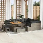 vidaXL 12-teiliges Garten-Sofa-Set mit Kissen Grau Poly-Rattan Akazie