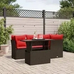 vidaXL 5-teiliges Gartensofa-Set mit Kissen, braun, Polyrattan