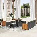 vidaXL 9-teiliges Garten-Sofa-Set mit Kissen Schwarz Poly Rattan Akazie