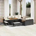 vidaXL 13-teiliges Garten-Sofa-Set mit Kissen Schwarz Poly-Rattan Akazie