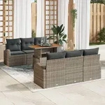 vidaXL 7-tlg. Garten-Essgruppe mit Kissen Grau Poly Rattan Akazie