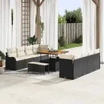 vidaXL 11-teiliges Garten-Sofa-Set mit Kissen Schwarz Poly-Rattan Akazie