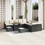 vidaXL 13-teilige Garten Sofagarnitur mit Kissen Schwarz Poly Rattan Akazie