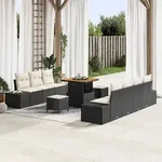 vidaXL 10-tlg. Garten-Sofagarnitur mit Kissen Schwarz Poly Rattan
