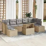 vidaXL 8-tlg. Garten-Sofagarnitur mit Kissen Beige Poly Rattan